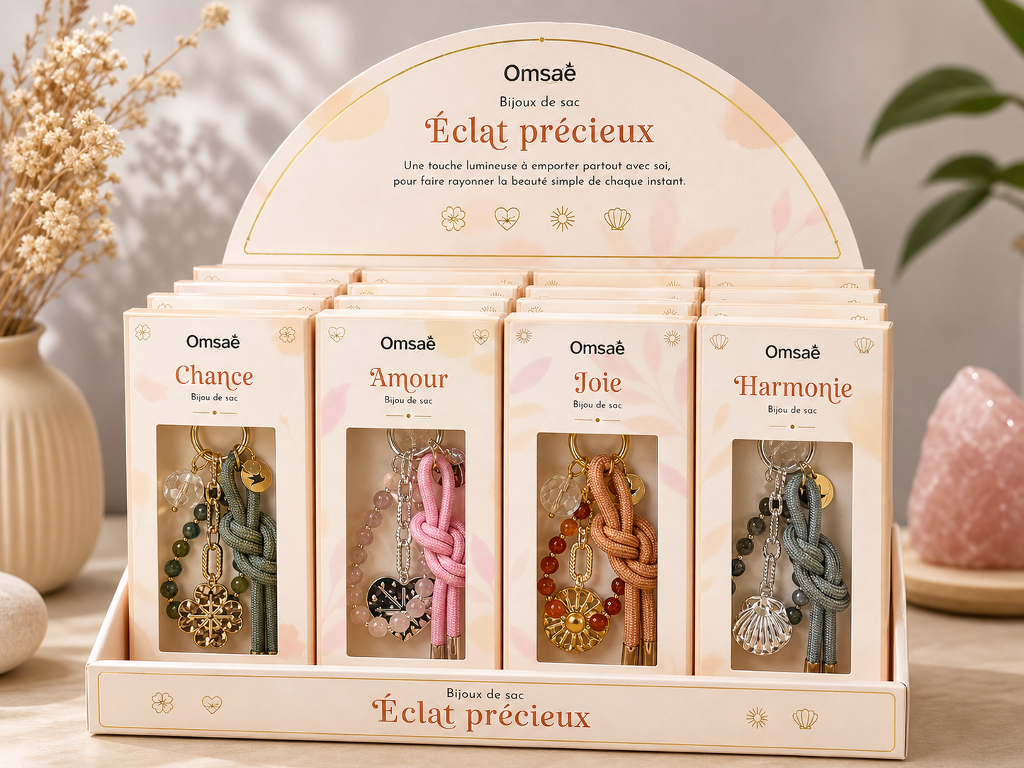 Bijou de sac Quartz Rose – Amour & Douceur – Omsaé Amour