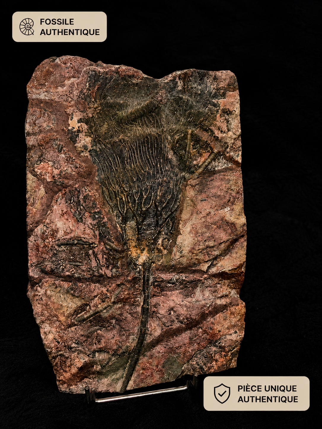 Crinoïde Fossilisé Authentique – Fossile Marin sur Roche Naturelle