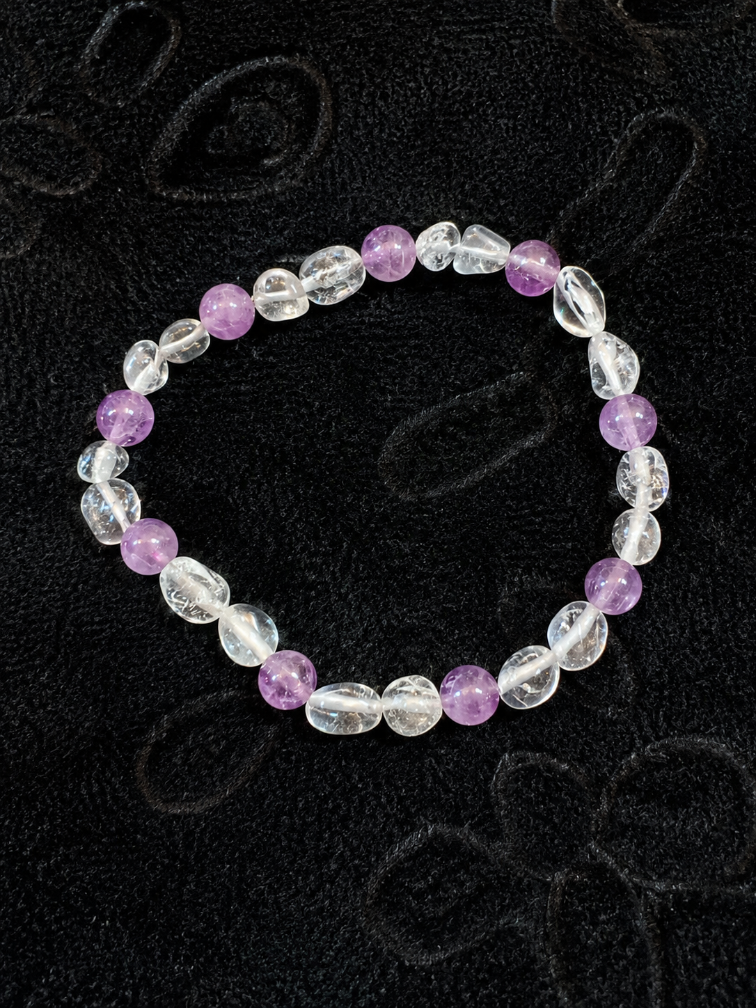 Bracelet Cristal de Roche & Améthyste 6 mm – Harmonie, Clarté et Sérénité
