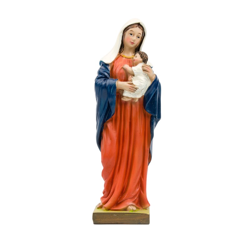 Statue Vierge à l’Enfant en Résine Peinte à la Main – Manteau Bleu, 12 cm
