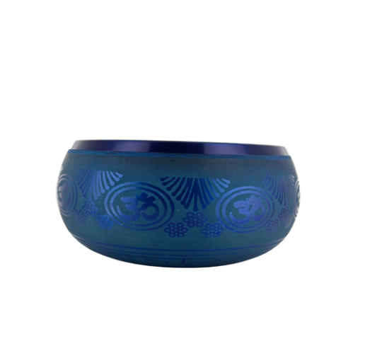 Bol Chantant Aluminium Bleu Om 20 cm – Méditation, Relaxation et Harmonie