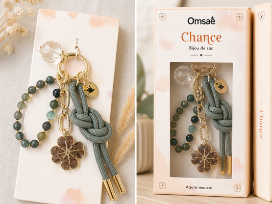 Bijou de sac Agate Mousse – Équilibre & Renouveau – Omsaé Chance