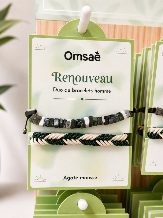 Duo Bracelets Homme Agate Mousse – Renouveau & Équilibre – Omsaé