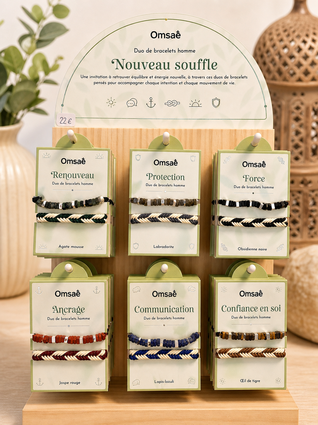 Duo Bracelets Homme Agate Mousse – Renouveau & Équilibre – Omsaé