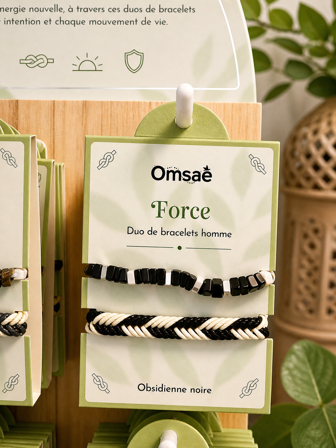 Duo Bracelets Homme Obsidienne Noire – Force & Protection – Omsaé Force