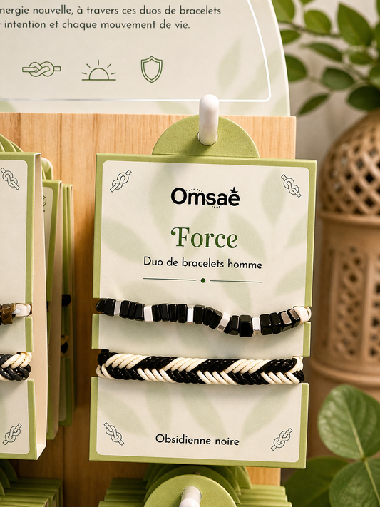Duo Bracelets Homme Obsidienne Noire – Force & Protection – Omsaé Force