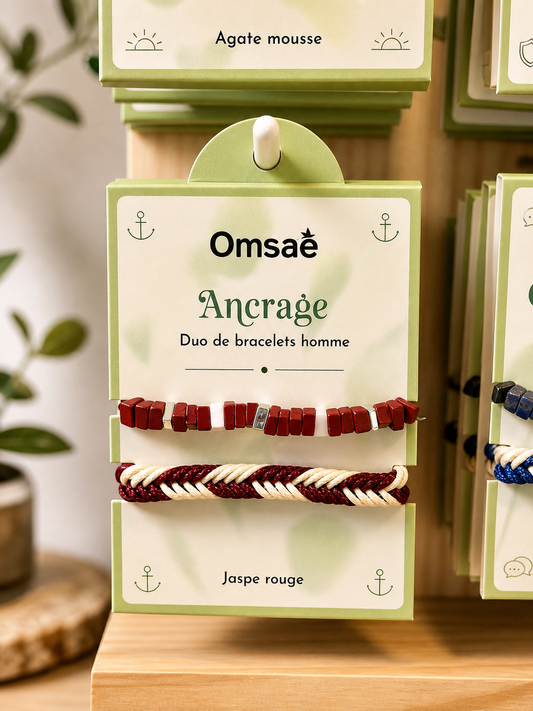 Duo Bracelets Homme Jaspe Rouge – Ancrage & Stabilité – Omsaé Ancrage
