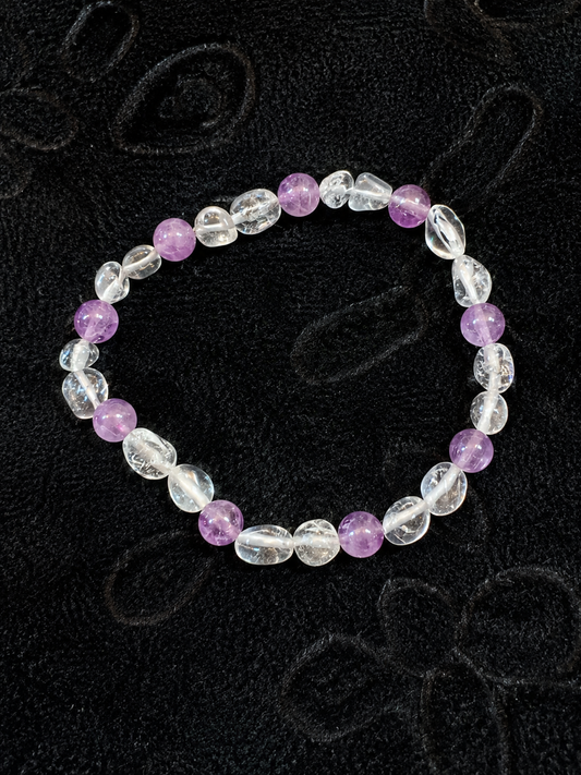 Bracelet Cristal de Roche & Améthyste 6 mm – Harmonie, Clarté et Sérénité