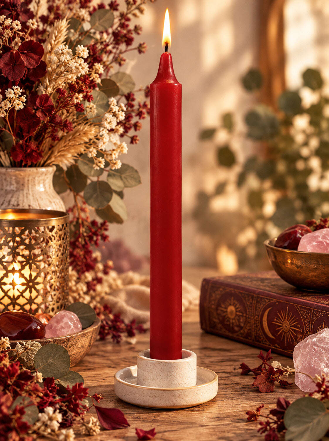 Bougie teintée masse rouge – 22 cm, 60 g, longue durée 8 heures