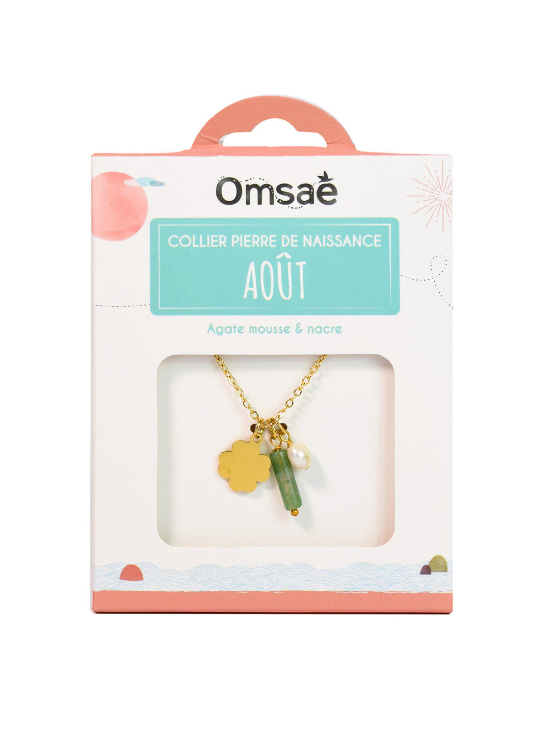 Collier Pierre de Naissance Août – Agate Mousse & Nacre Élégant
