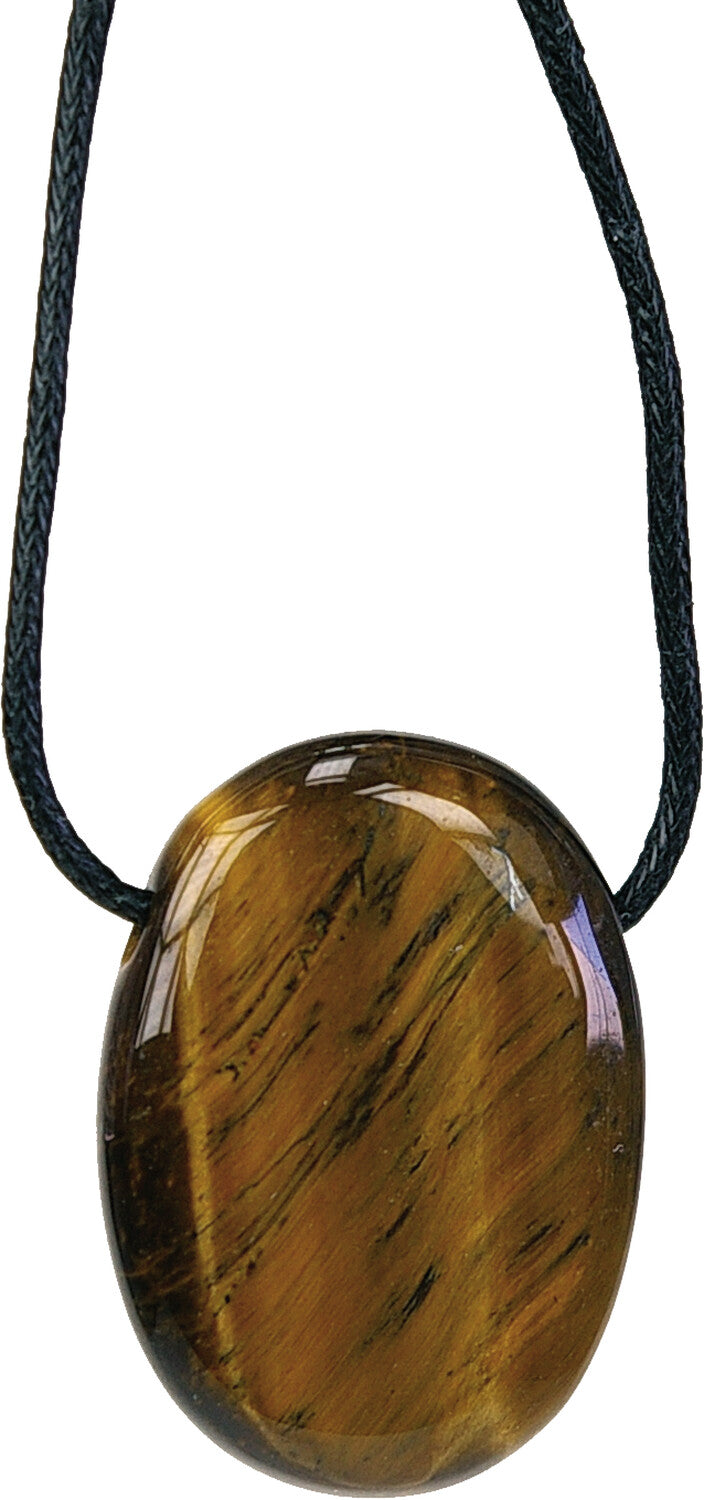 Collier Œil de Tigre Naturel – Pendentif Pierre Ovale Percée avec Cordon Noir – Protection & Énergie