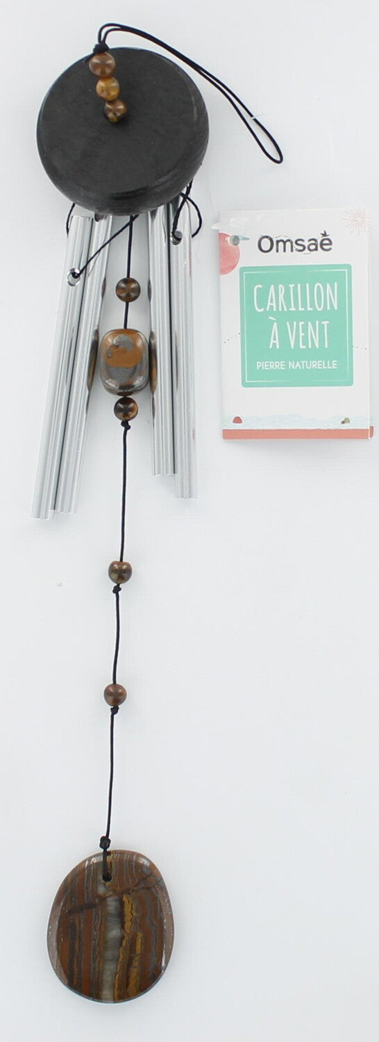 Carillon à Vent Œil de Tigre 33 cm – Harmonie, Protection et Énergie Positive