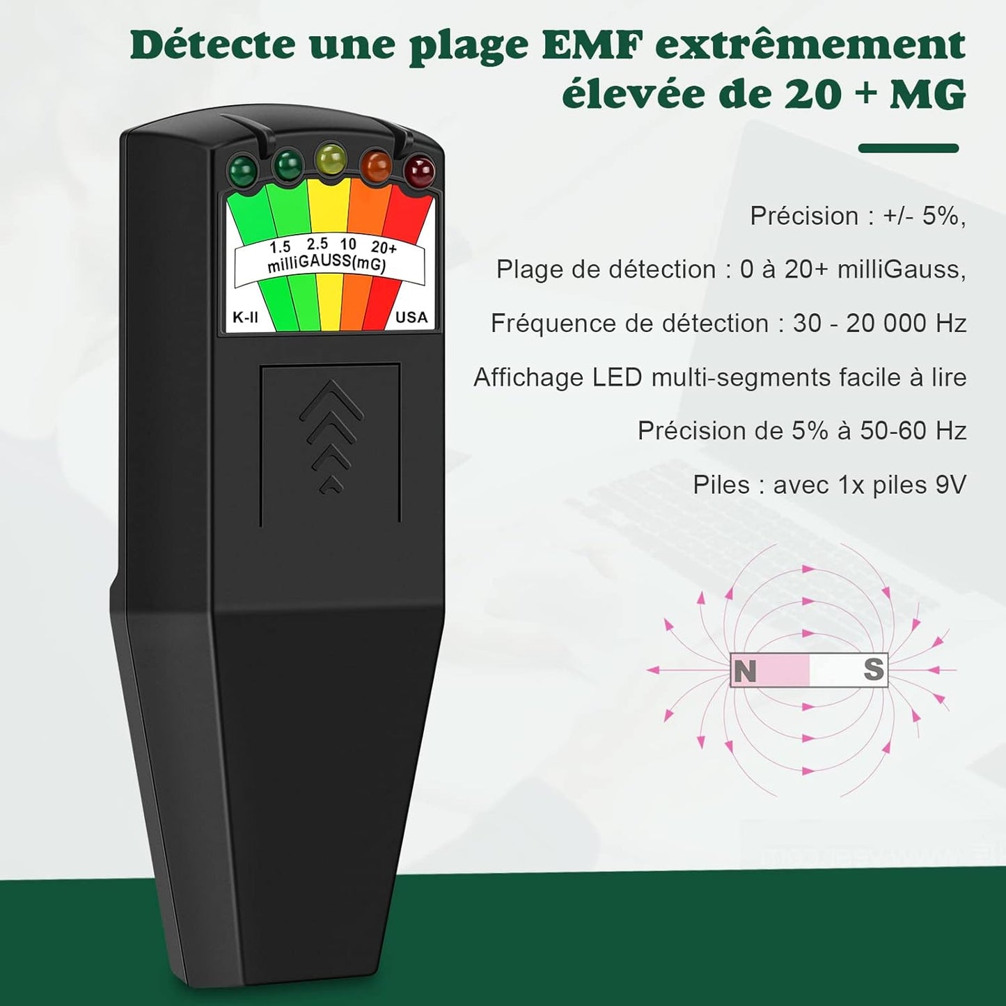 Détecteur EMF Crewell – Mesure Champ Électromagnétique 9V